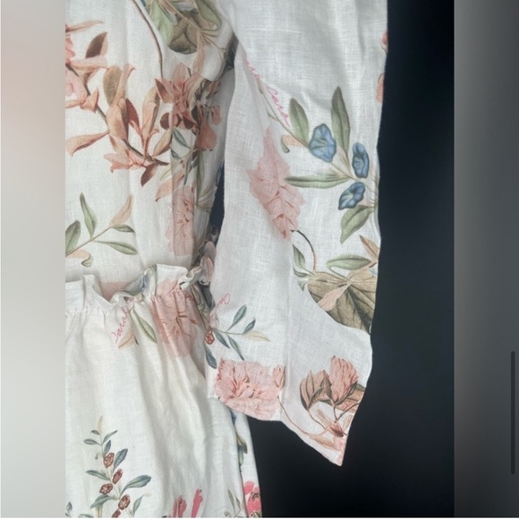 NWT Cara Cara Blue Hill Dress in Trellis Floral Ivory Tiered Linen Dress 4 Four - Picture 11 of 16